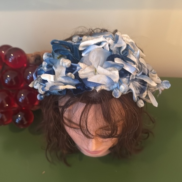 Vintage blue and white flowers. Hat. main image 4